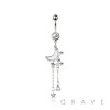 316L SURGICAL STEEL OPAL MOON MULTI CZ CHAIN STAR DANGLE BELLY BUTTON NAVEL RING 